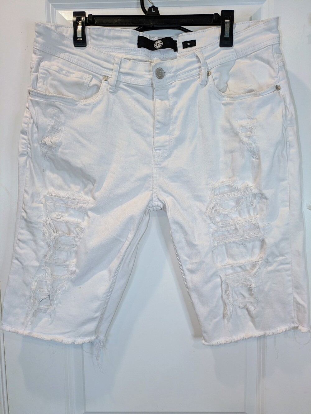 Jordan Craig White Distressed Denim Bermuda Shorts Size 36 Men’s Stretch